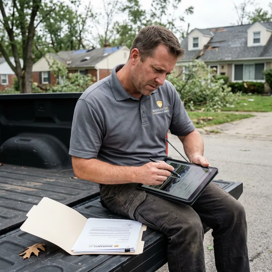 Roofing contractor reviewing roof claim documents in Columbus Ohio