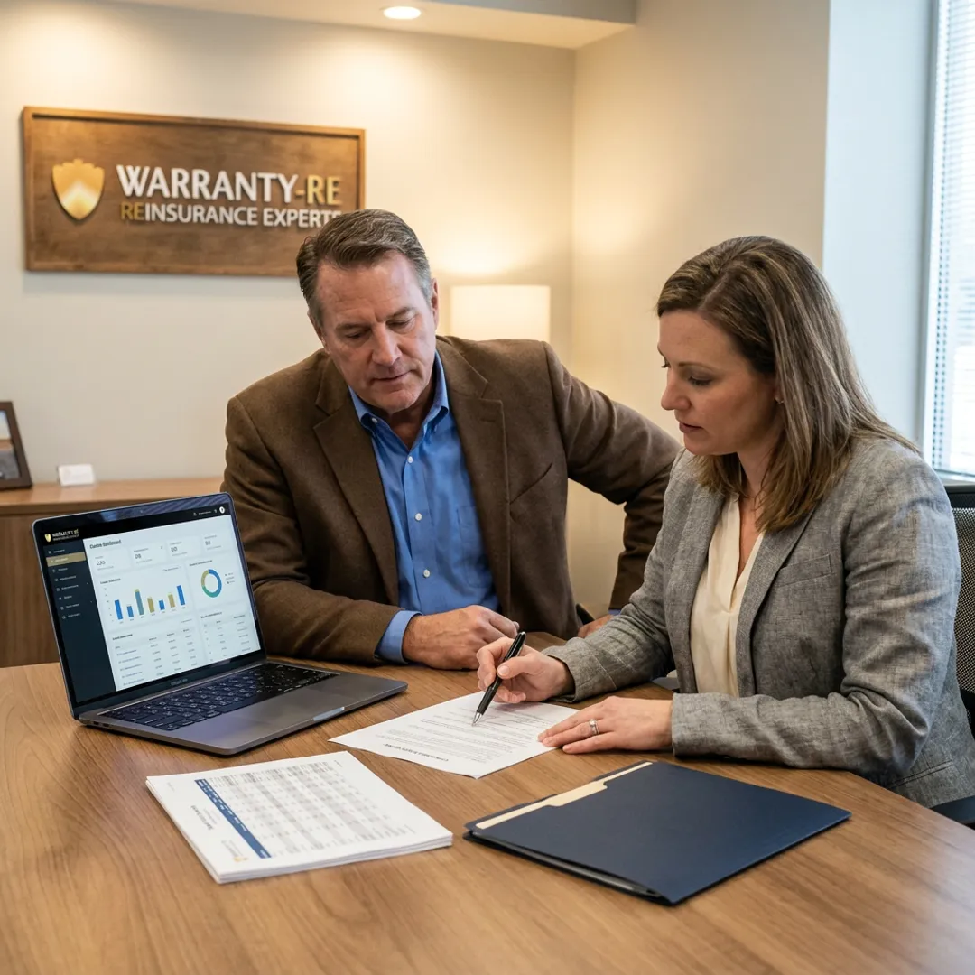 Advisor reviewing electrical warranty reinsurance process with business owner