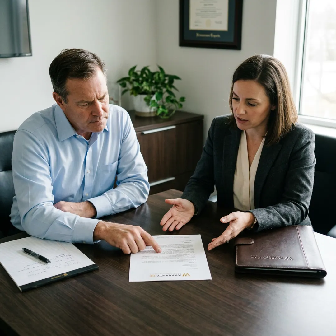 Contractor reviewing warranty program documents