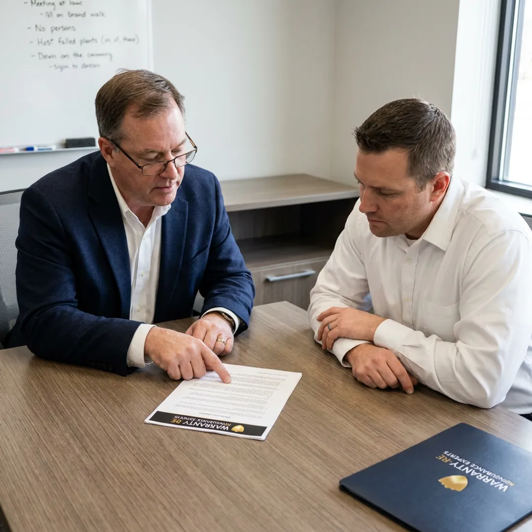 Illinois plumbing contractor reviewing warranty reinsurance documents