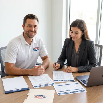 Plumbing contractor reviewing service agreement reinsurance plan