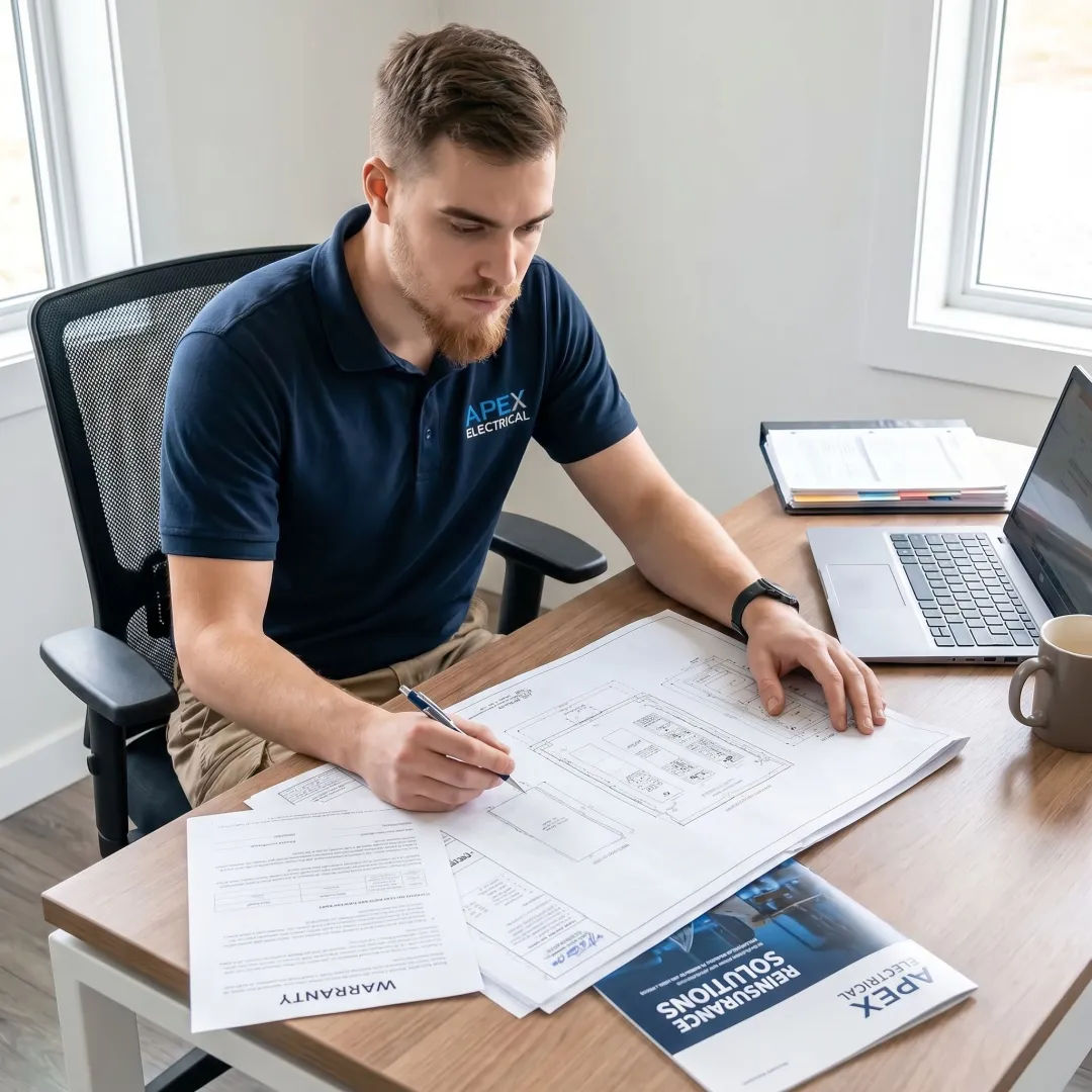 Electrical contractor reviewing panel installation warranty program