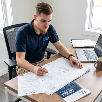 Electrical contractor reviewing panel installation warranty program