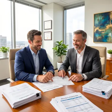 Home service contractor reviewing warranty administration documents