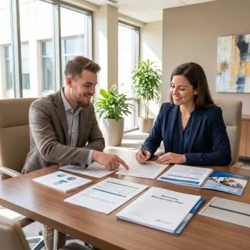 Consultant reviewing warranty reinsurance strategy with home service business owner