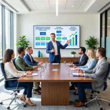 Advisor explaining contractor warranty reinsurance strategy