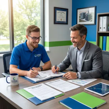 HVAC contractor reviewing service agreement reinsurance program