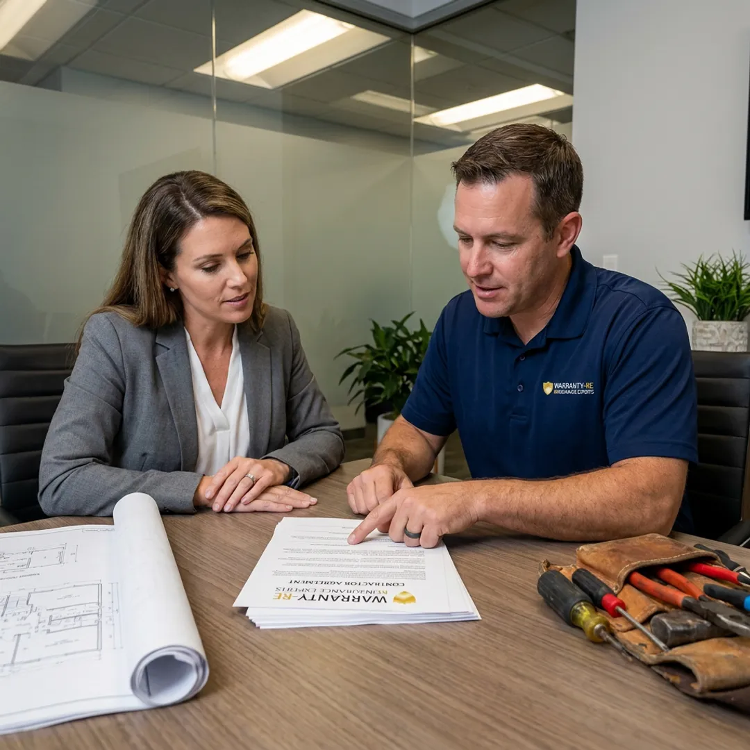 Electrical contractor reviewing insurance and warranty documents