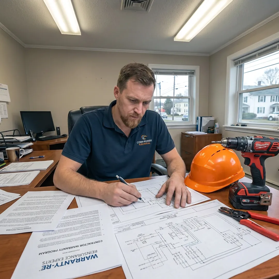 Electrical contractor reviewing warranty documents in Connecticut