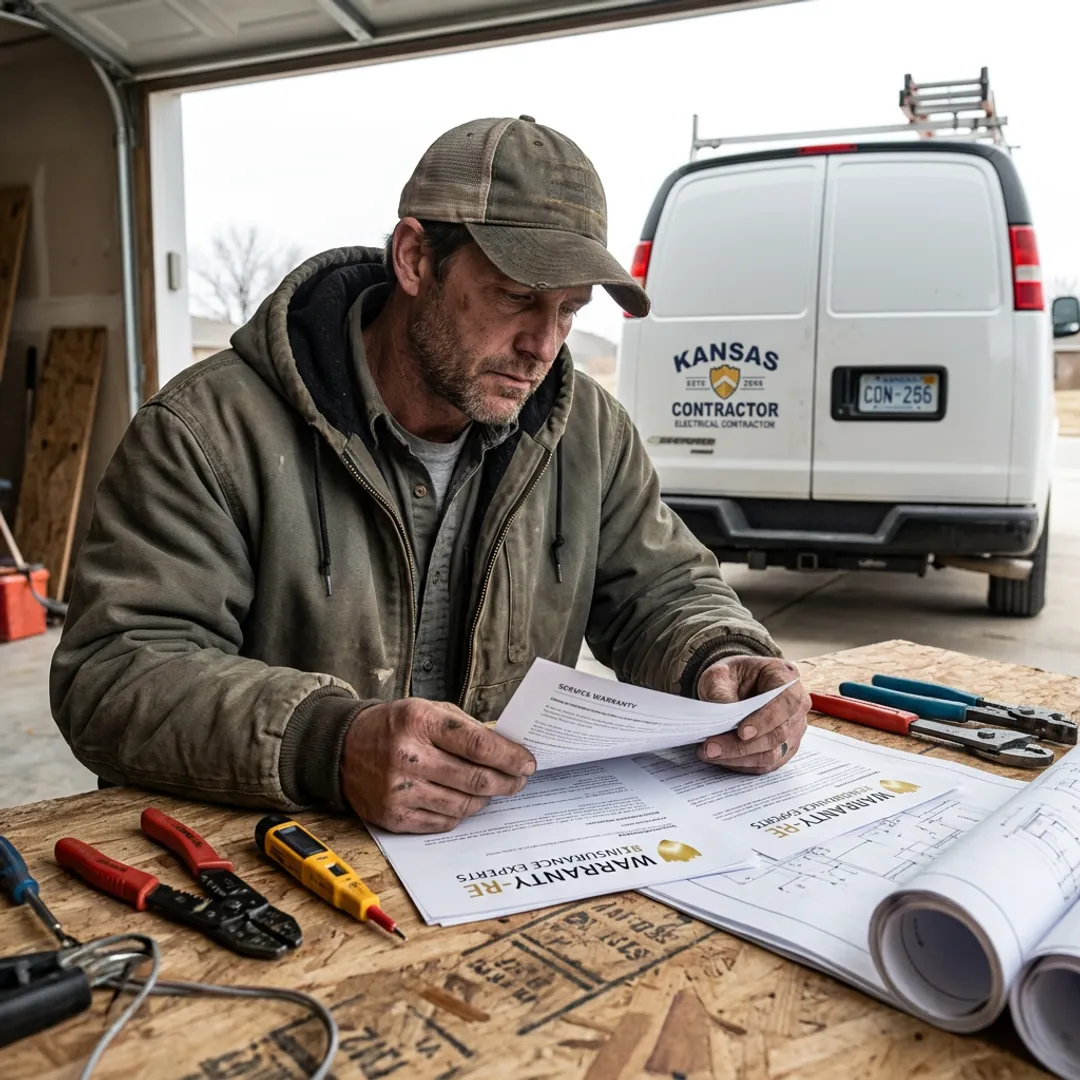 Electrical contractor reviewing warranty reinsurance documents