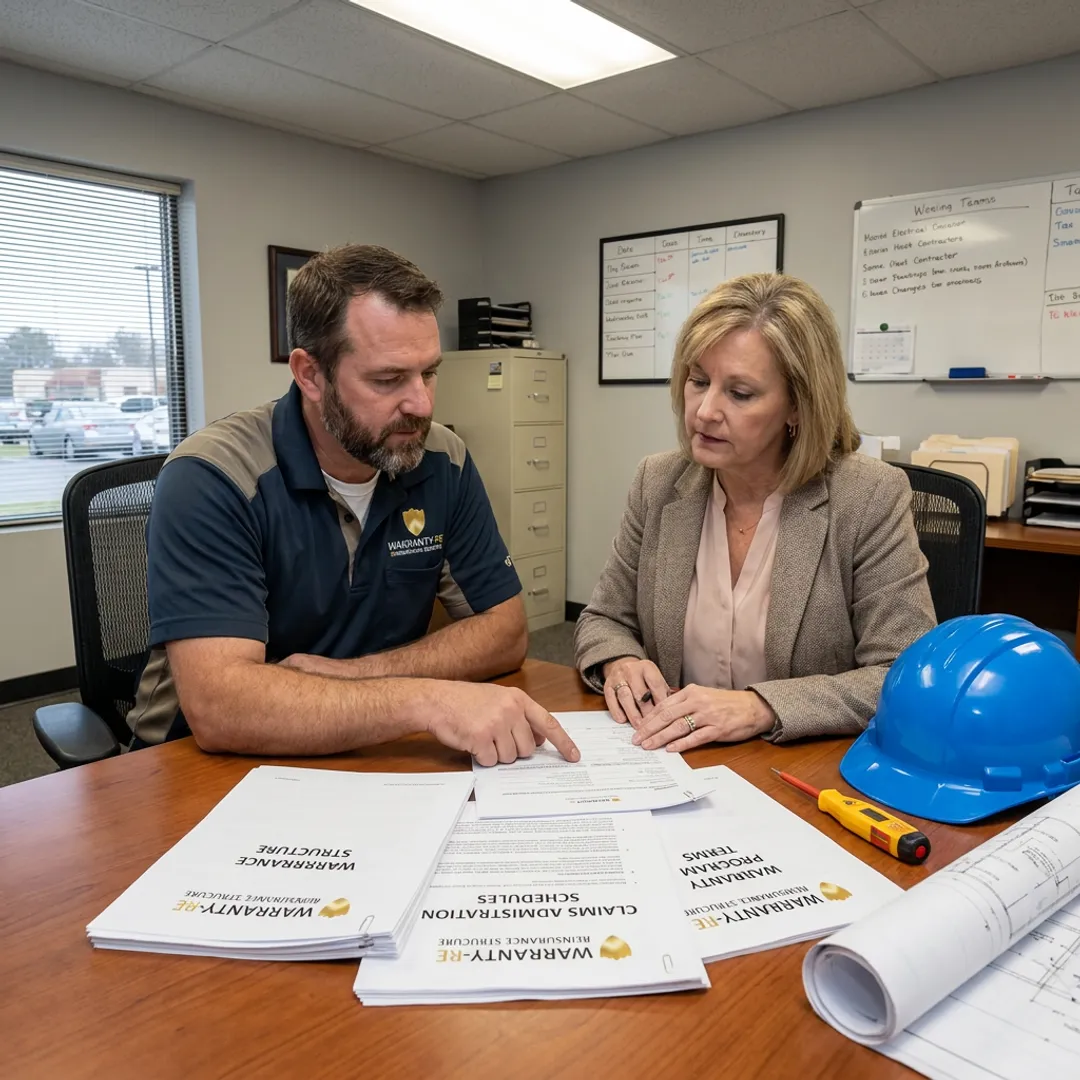 Electrical contractor reviewing warranty reinsurance documents