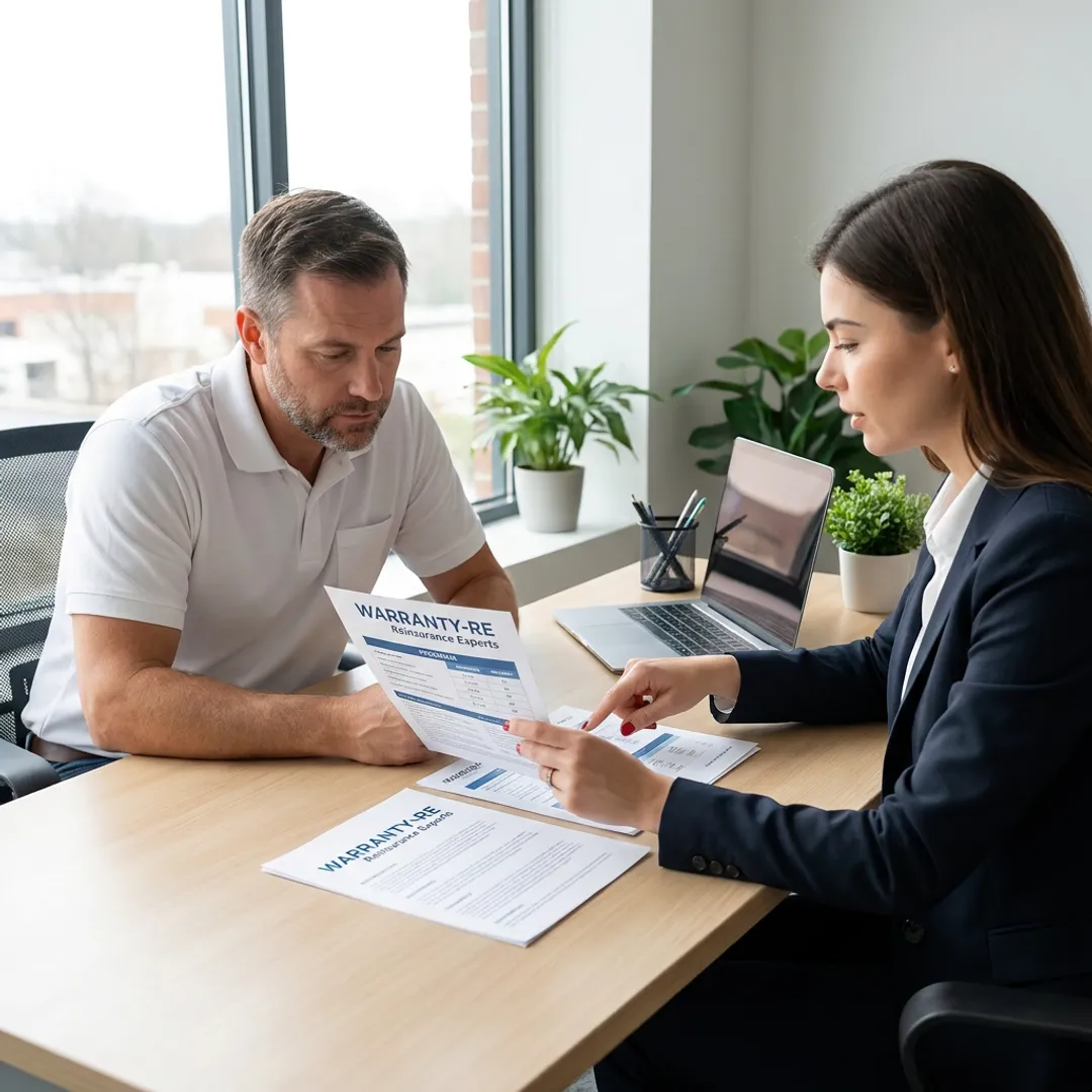 Electrical contractor reviewing warranty reinsurance documents