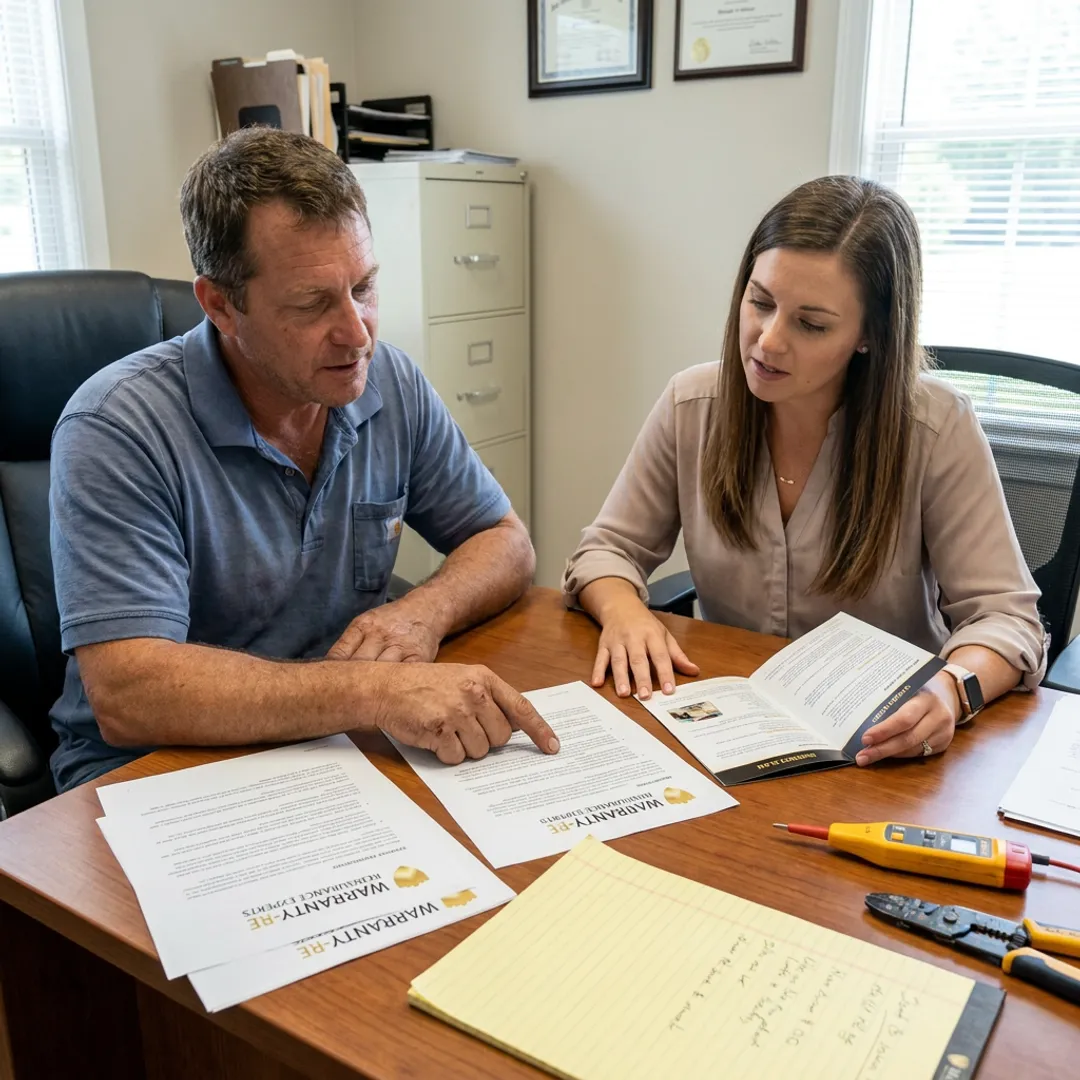 Electrical contractor reviewing warranty reinsurance documents