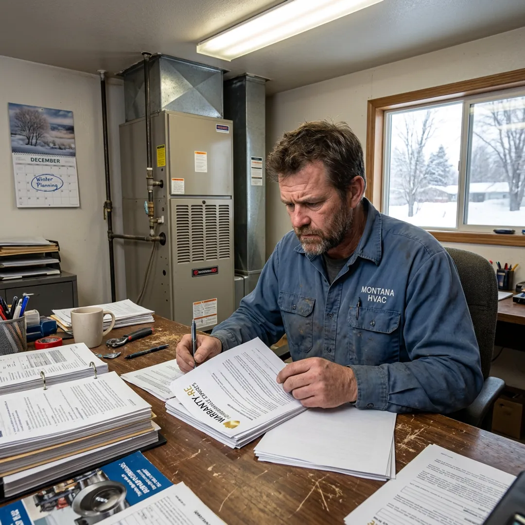 HVAC contractor reviewing warranty coverage documents