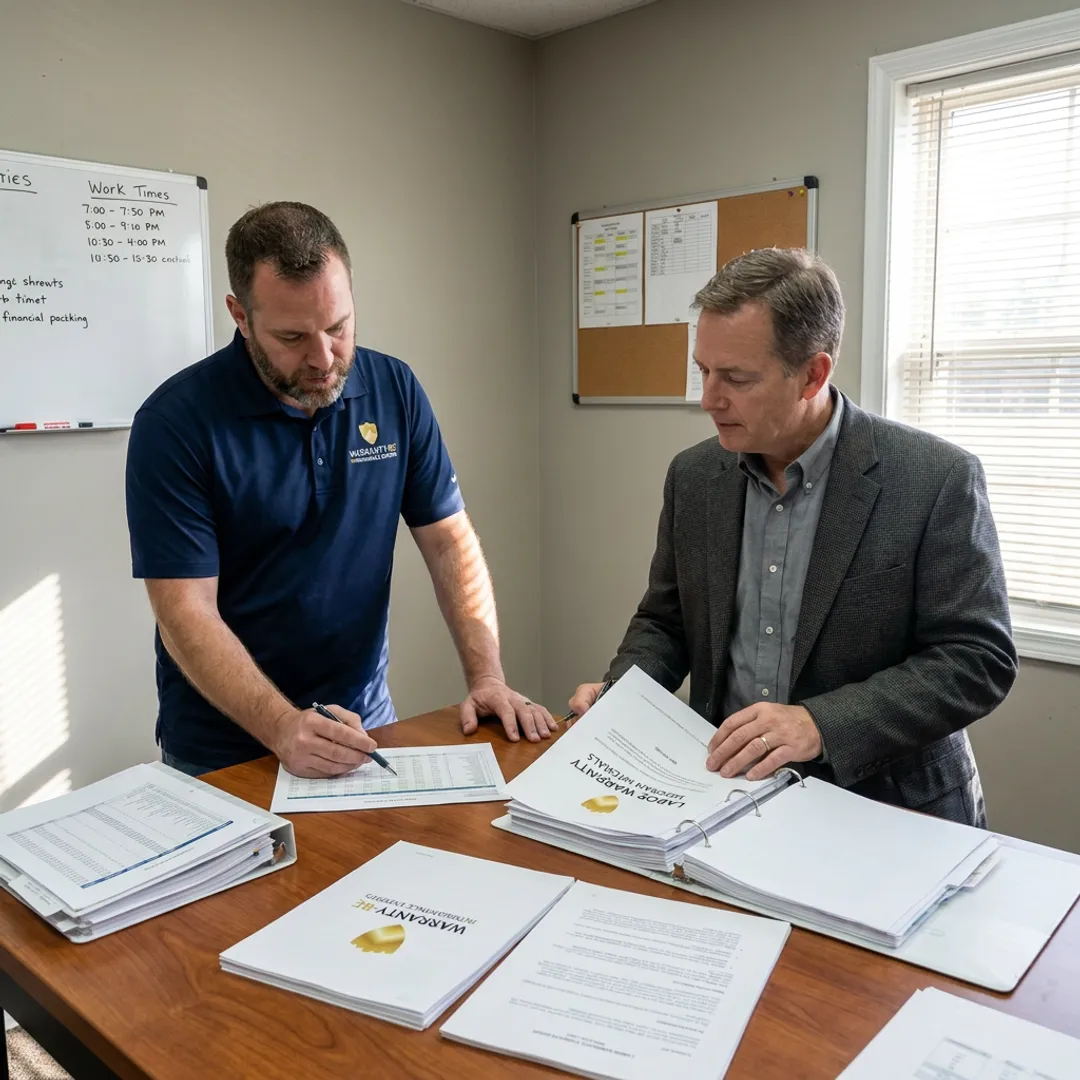 Business owner planning electrical warranty reinsurance process