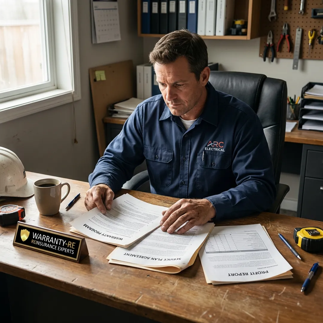 Electrical contractor reviewing warranty program documents