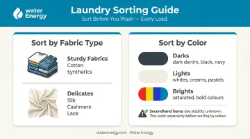 Two-step thrifted clothing sorting guide by fabric type and color