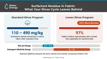 Laundry detergent residue levels comparison high rinse versus low rinse programs