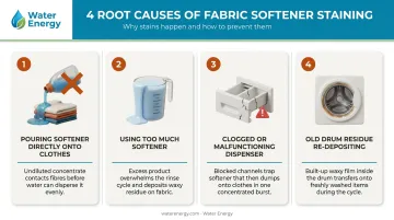 4 root causes of fabric softener stains on clothes infographic