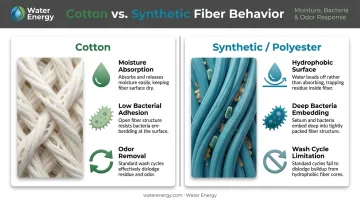 Cotton versus synthetic polyester fiber bacteria absorption and odor retention comparison