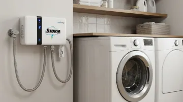 Water Energy Storm ozone laundry system connected to residential washing machine