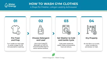 4-step cold water gym clothes washing process flow infographic