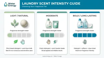 Laundry scent intensity comparison chart from light natural to bold long-lasting options