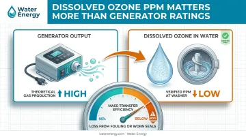 Generator ozone output versus dissolved ozone concentration comparison infographic