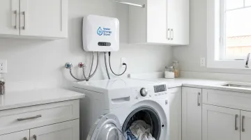 Water Energy Storm ozone laundry system connected to residential washer supply line