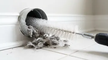 Dryer vent brush clearing lint buildup from residential exhaust duct
