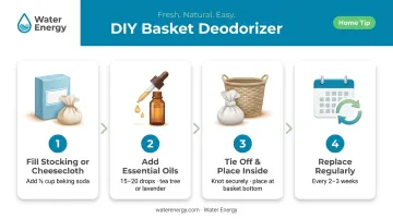 4-step DIY baking soda deodorizer pouch assembly process for laundry basket