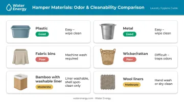 Laundry hamper material comparison chart odor resistance and cleanability ratings