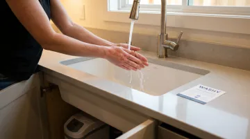 Homeowner experiencing dry irritated skin while washing hands with chlorinated tap water