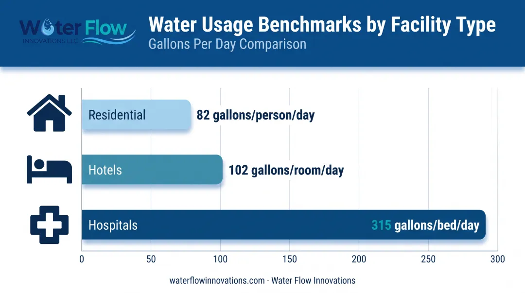 Water usage comparison chart for households hotels and hospitals