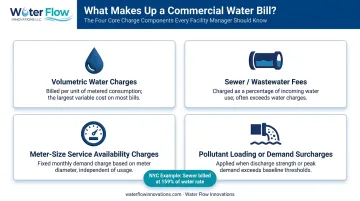 Commercial water bill cost components breakdown showing four charge categories