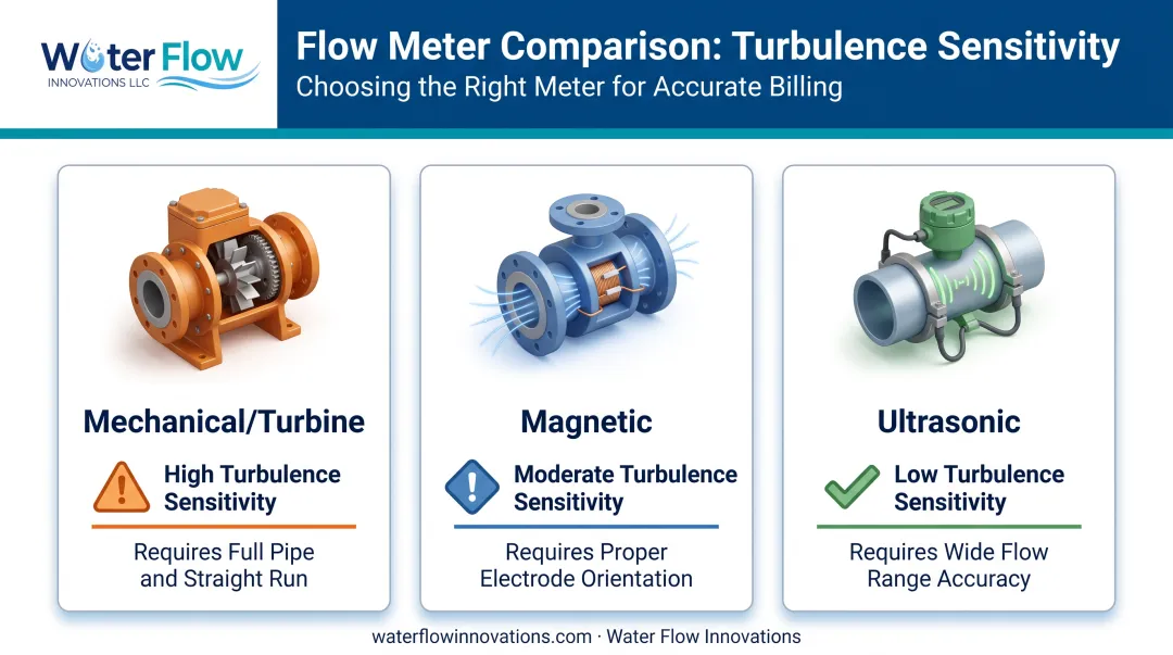 Comparison of mechanical magnetic and ultrasonic meter sensitivity to turbulence