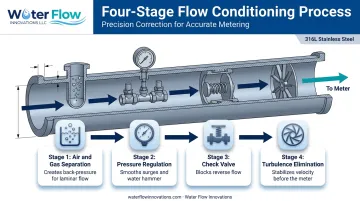 Four-stage flow conditioning device internal components and mechanism diagram