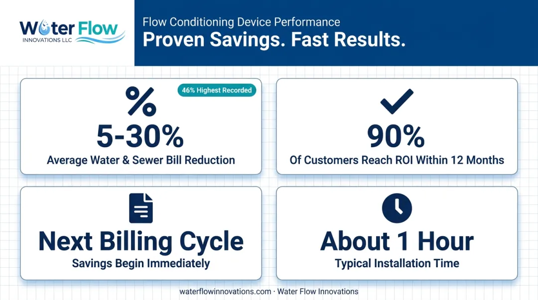 Flow conditioning device bill savings and ROI statistics breakdown