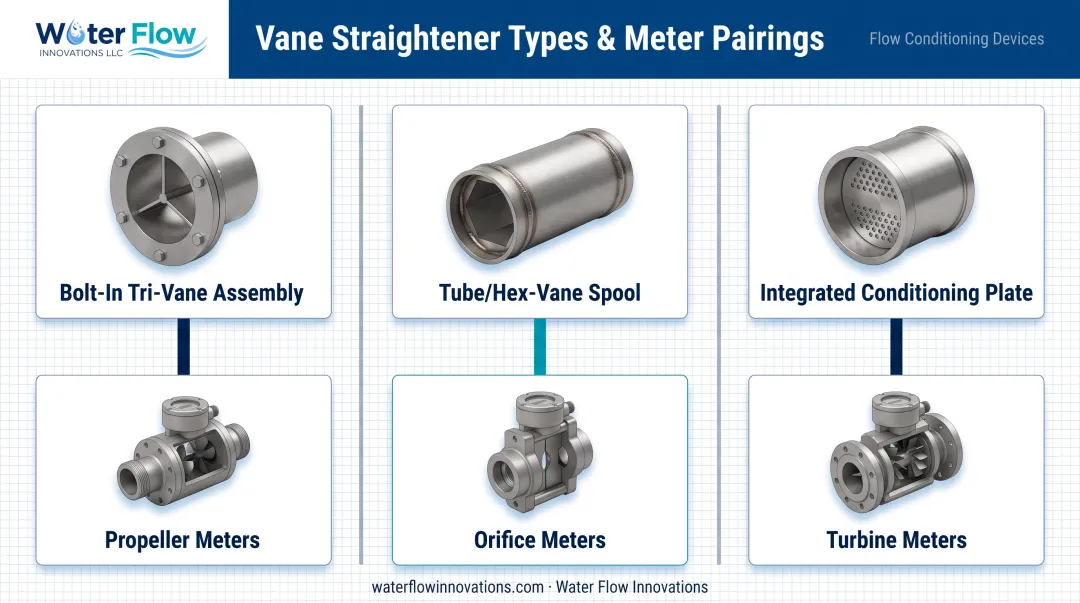 Vane straightener types matched to meter designs comparison chart