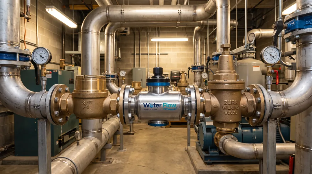 Flow Conditioning Device installed on industrial pipeline showing stainless steel construction