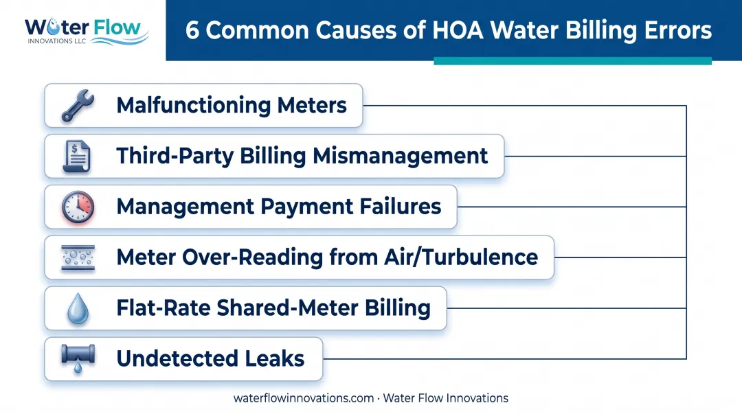 Six common causes of HOA water billing errors breakdown chart