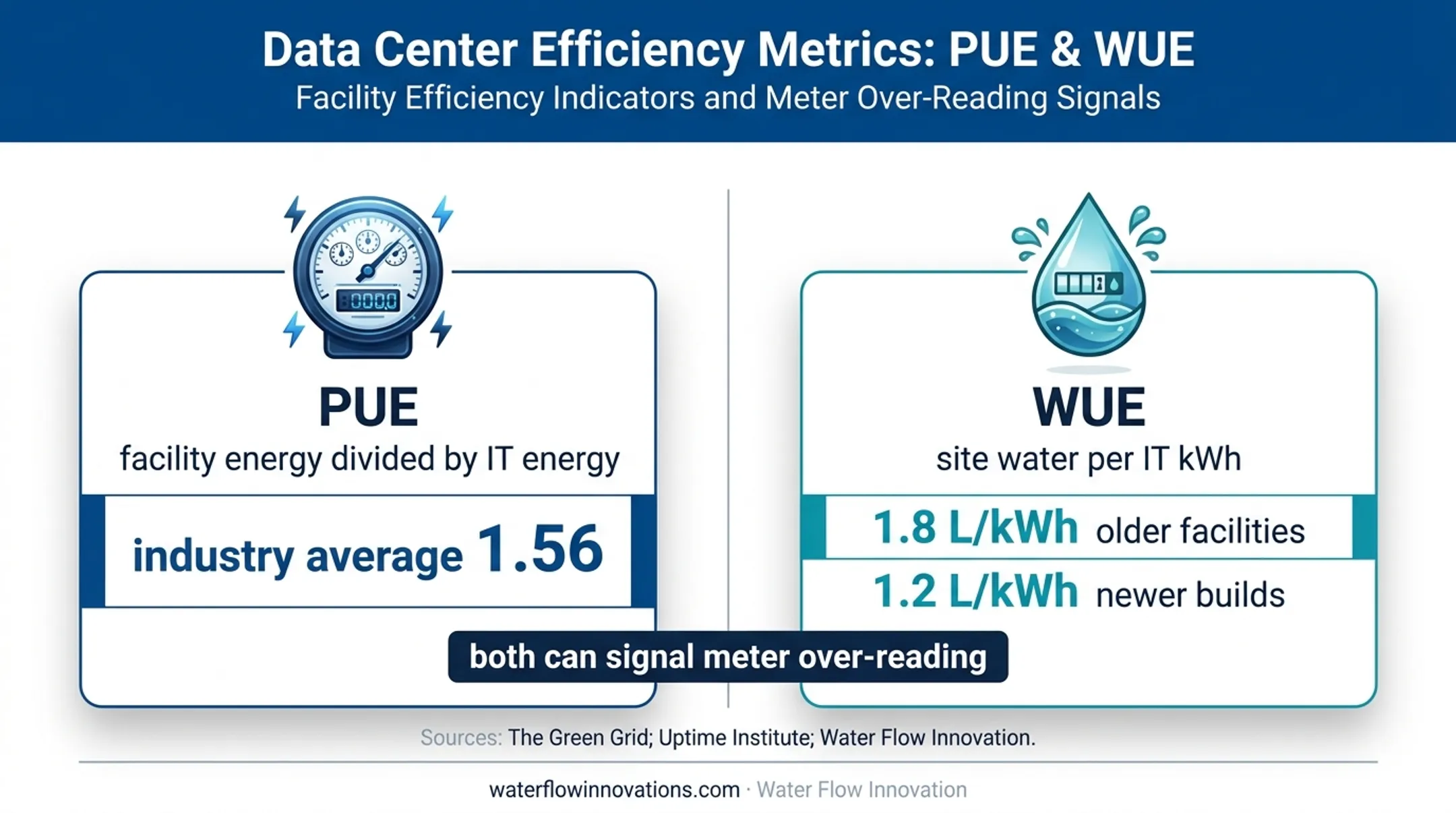 PUE and WUE data center water efficiency metric comparison