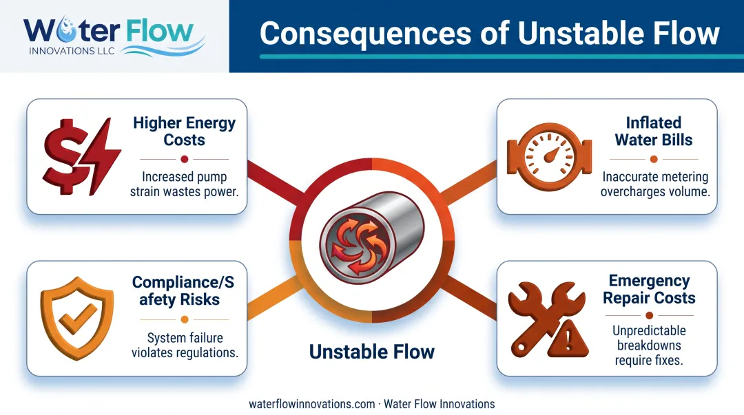 Consequences of unstable pipeline water flow on costs and safety