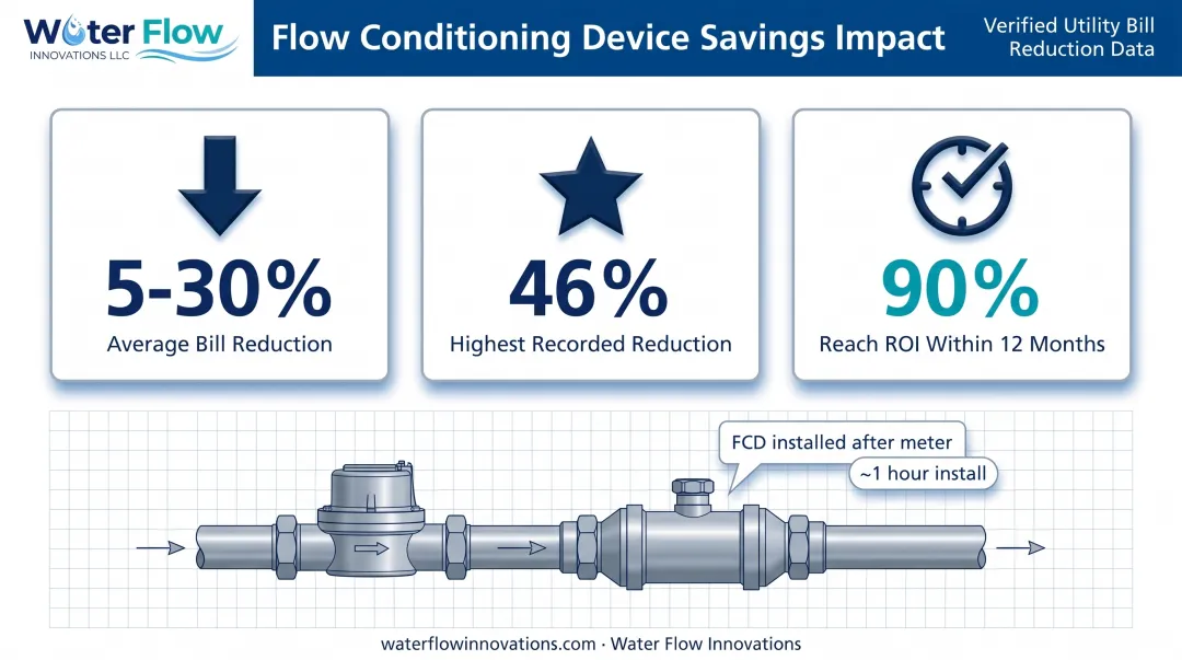 Flow conditioning device installation results and ROI statistics