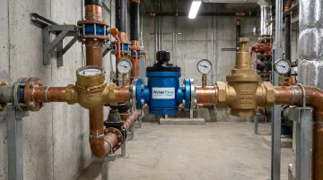 Flow Conditioning Device installed on building main water line near meter
