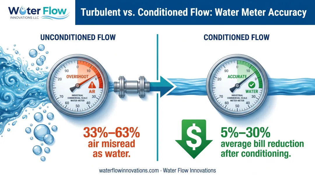 Air entrainment impact on water meter accuracy and billing infographic