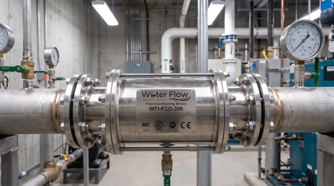 Flow Conditioning Device stainless steel assembly installed on pipeline