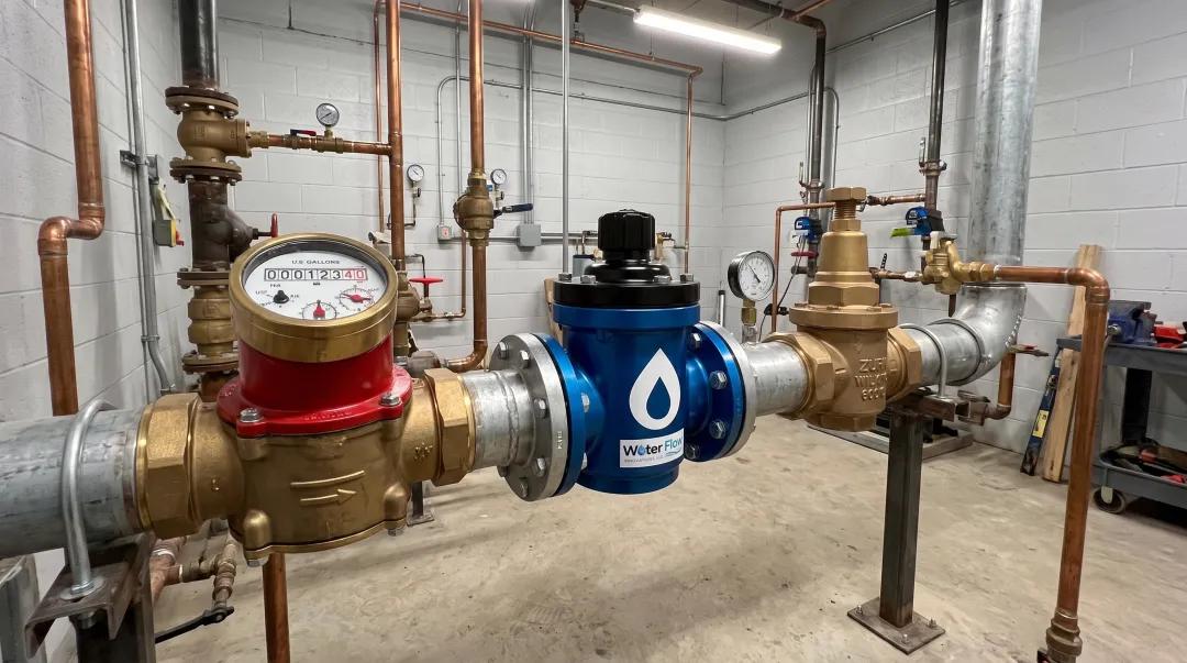 Flow Conditioning Device installed on commercial water meter line