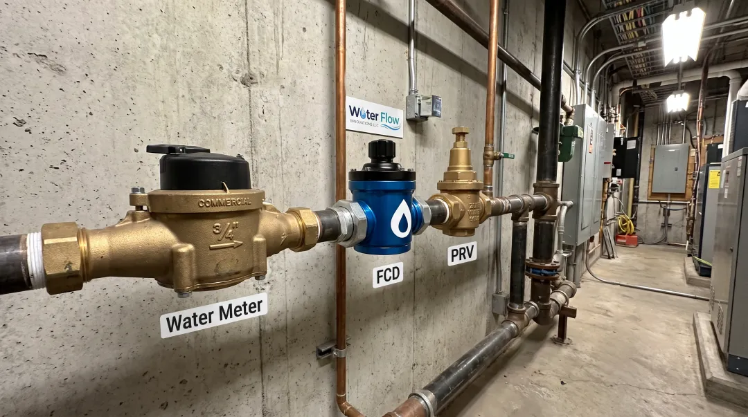 Flow Conditioning Device installed inline at hospital water meter