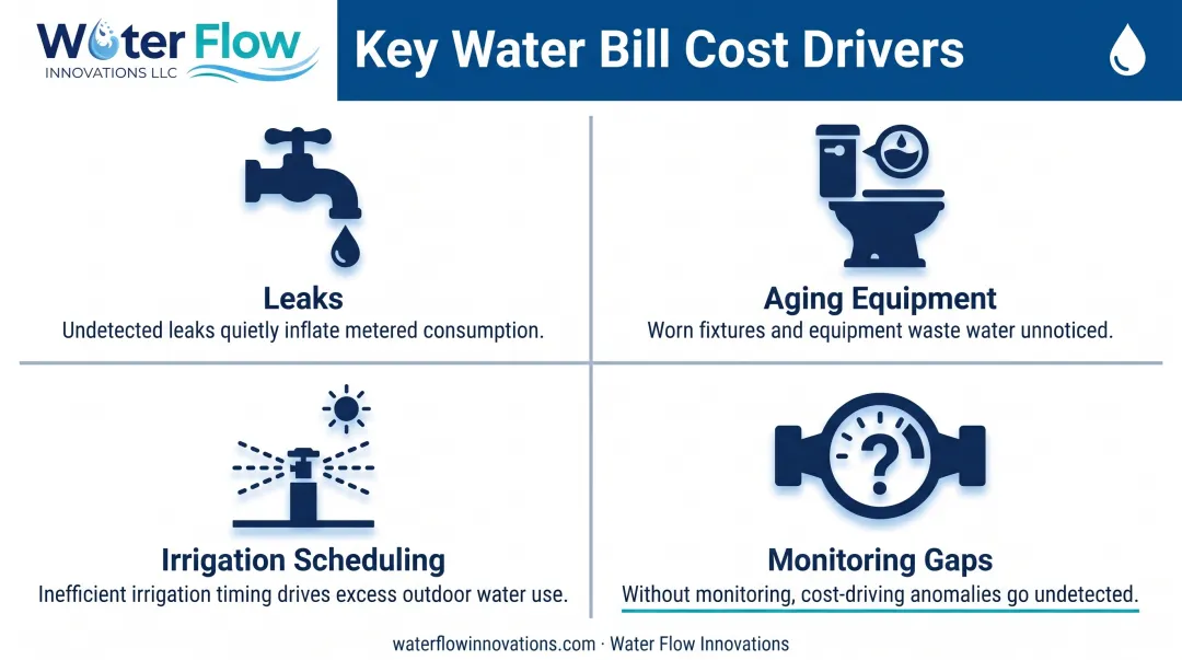 Four major water bill cost drivers comparison breakdown chart